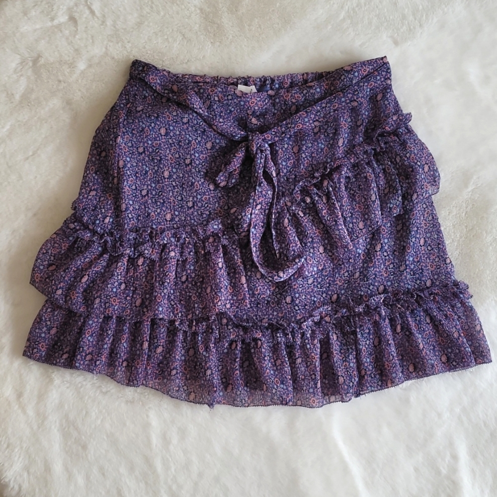 American Eagle Purple & Pink Floral Ruffle Pretty Summer Skirt